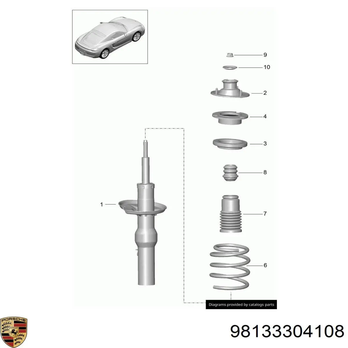 Стойка амортизатора задняя Porsche 98133304108 цена, от 491.00 USD
