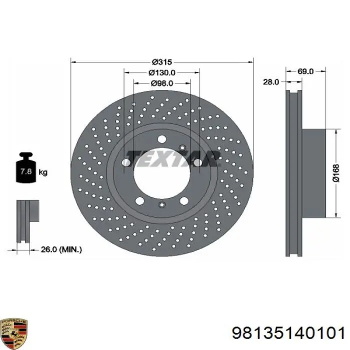 Передние тормозные диски 98135140101 Porsche