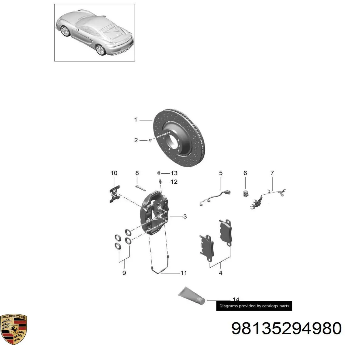 Задние тормозные колодки 98135294980 Porsche