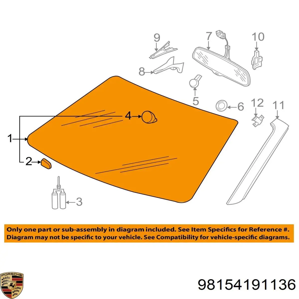 Лобовое стекло 98154191137 Porsche