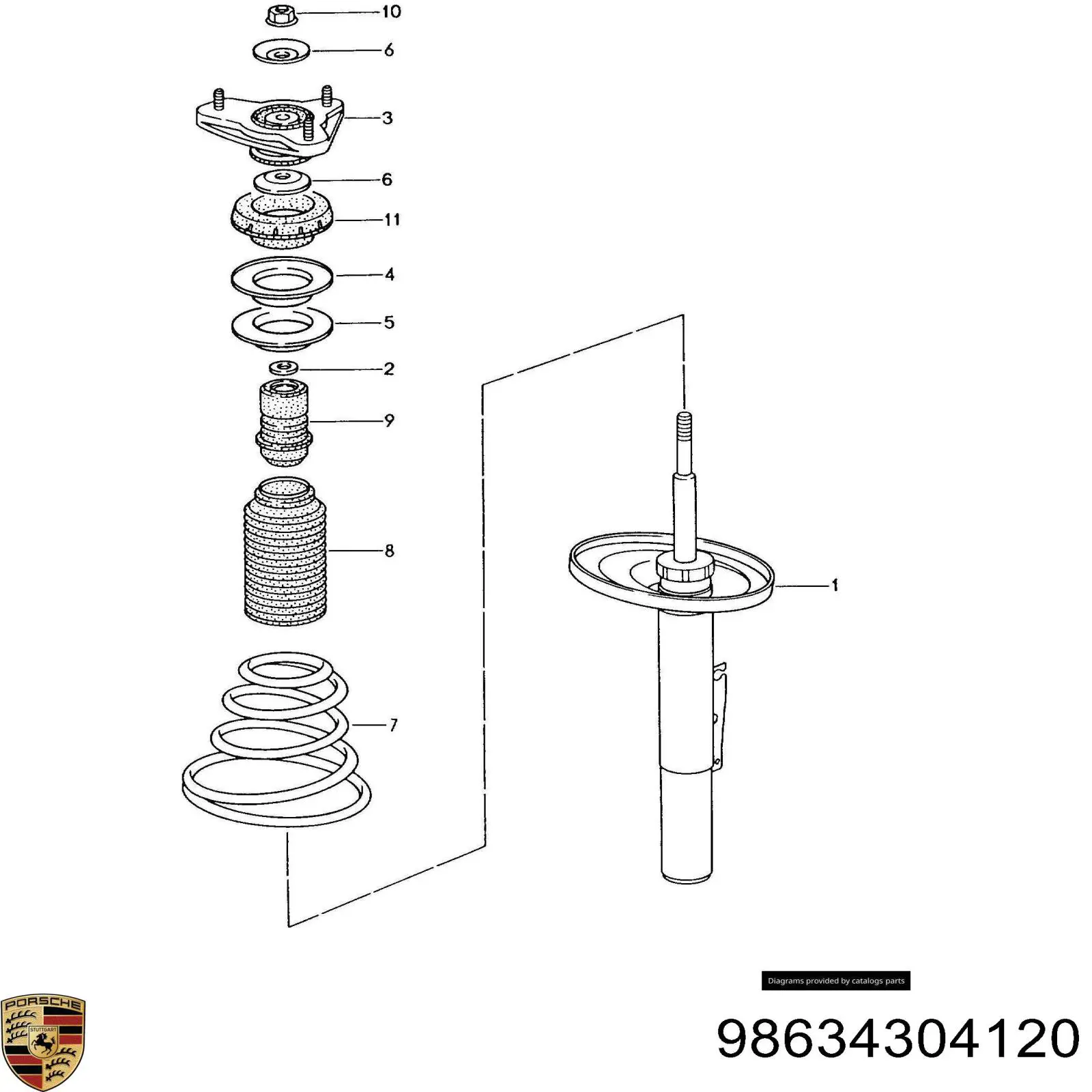 Амортизатор передний 98634304120 Porsche