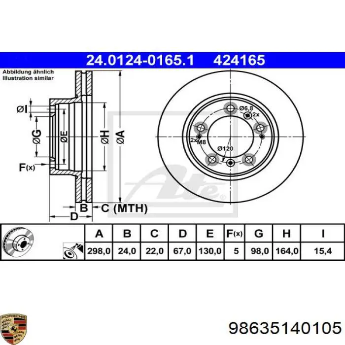 Передние тормозные диски 98635140104 Porsche