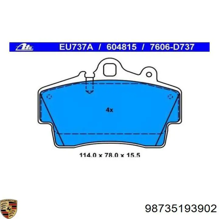 Передние тормозные колодки 98735193902 Porsche