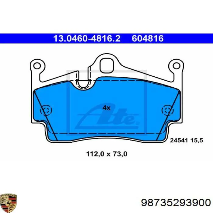 Купить 98735293900 Porsche Колодки тормозные задние, дисковые
