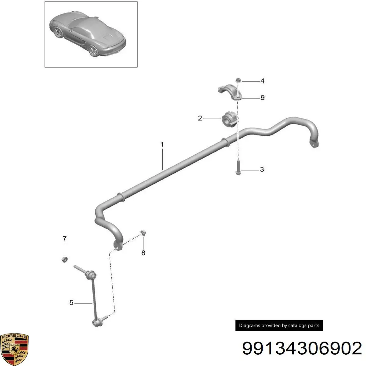 Стойка стабилизатора переднего левая 99134306902 Porsche