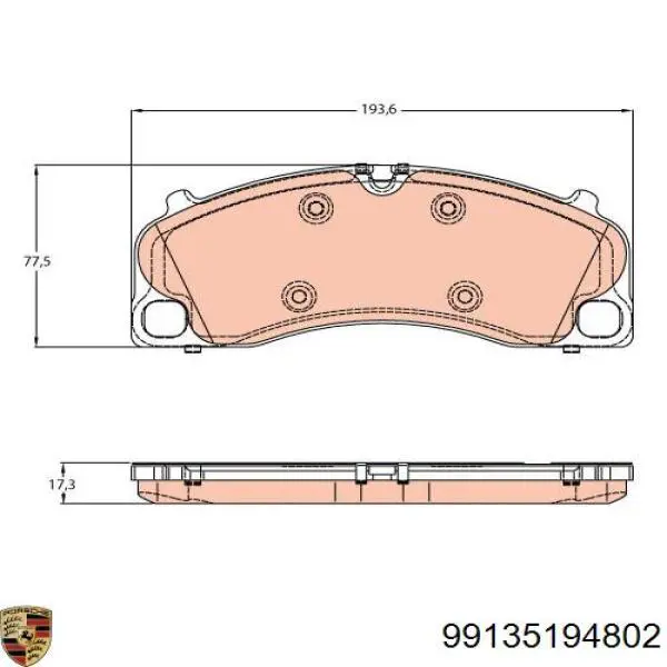 Передние тормозные колодки 99135194802 Porsche