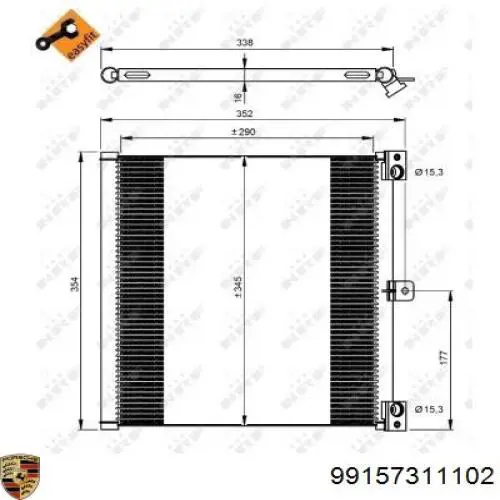 Радиатор кондиционера 99157311102 Porsche