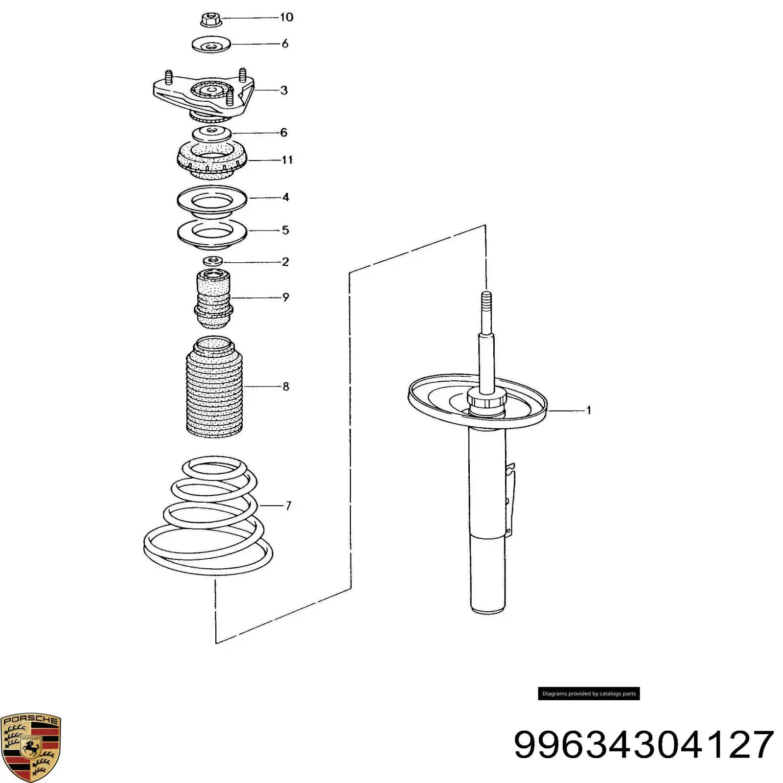 Купить 99634304346 Porsche Амортизатор передней подвески