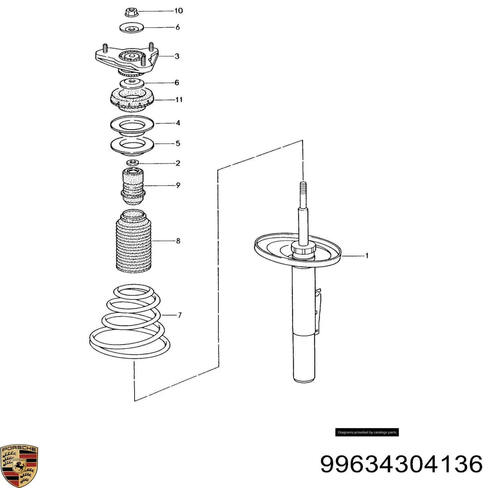 Стойка амортизатора передняя Porsche 99634304136 цена, от 409.21 USD