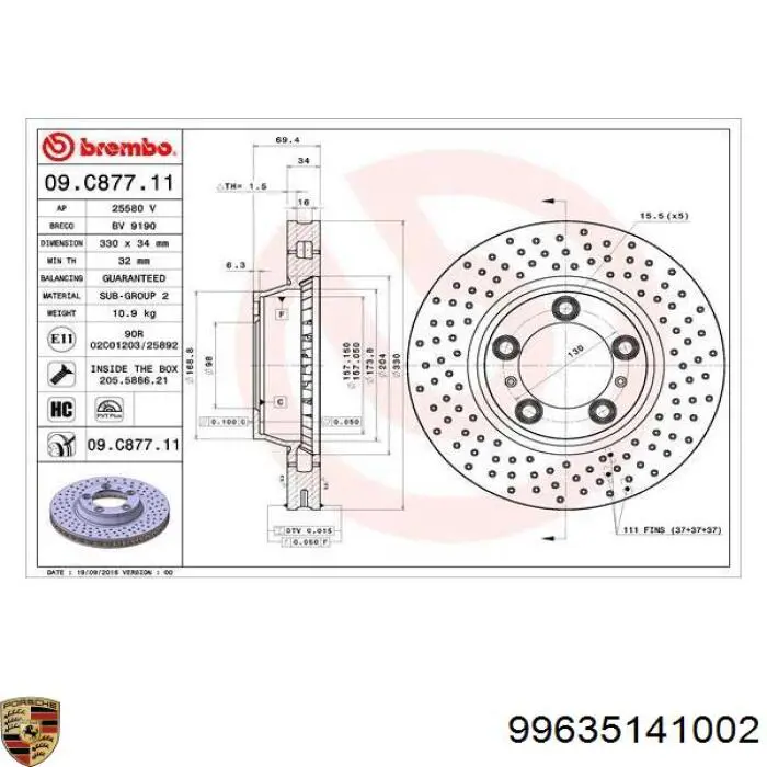 Передние тормозные диски 99635141002 Porsche