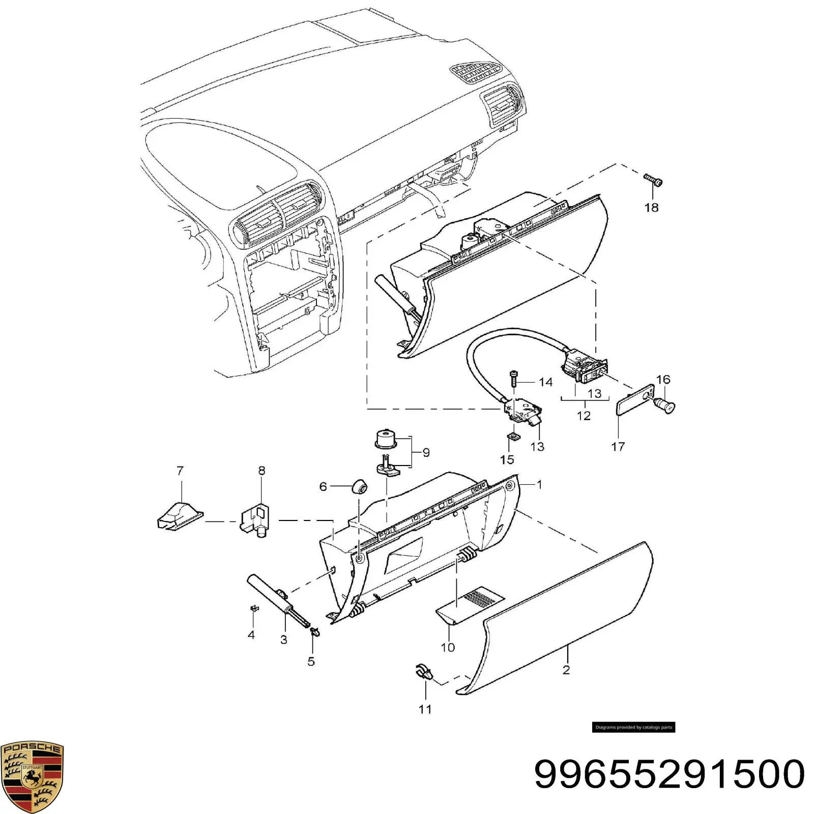 Личинка замка перчаточного ящика 99655291500 Porsche