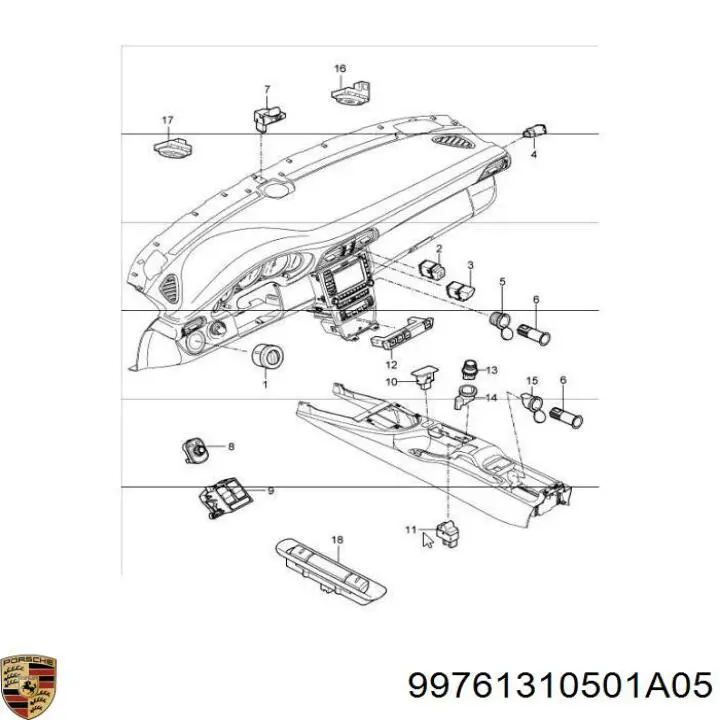 Купить 99761310500A05 Porsche Кнопка салона привода крышки багажника (двери 3/5-й (ляды)