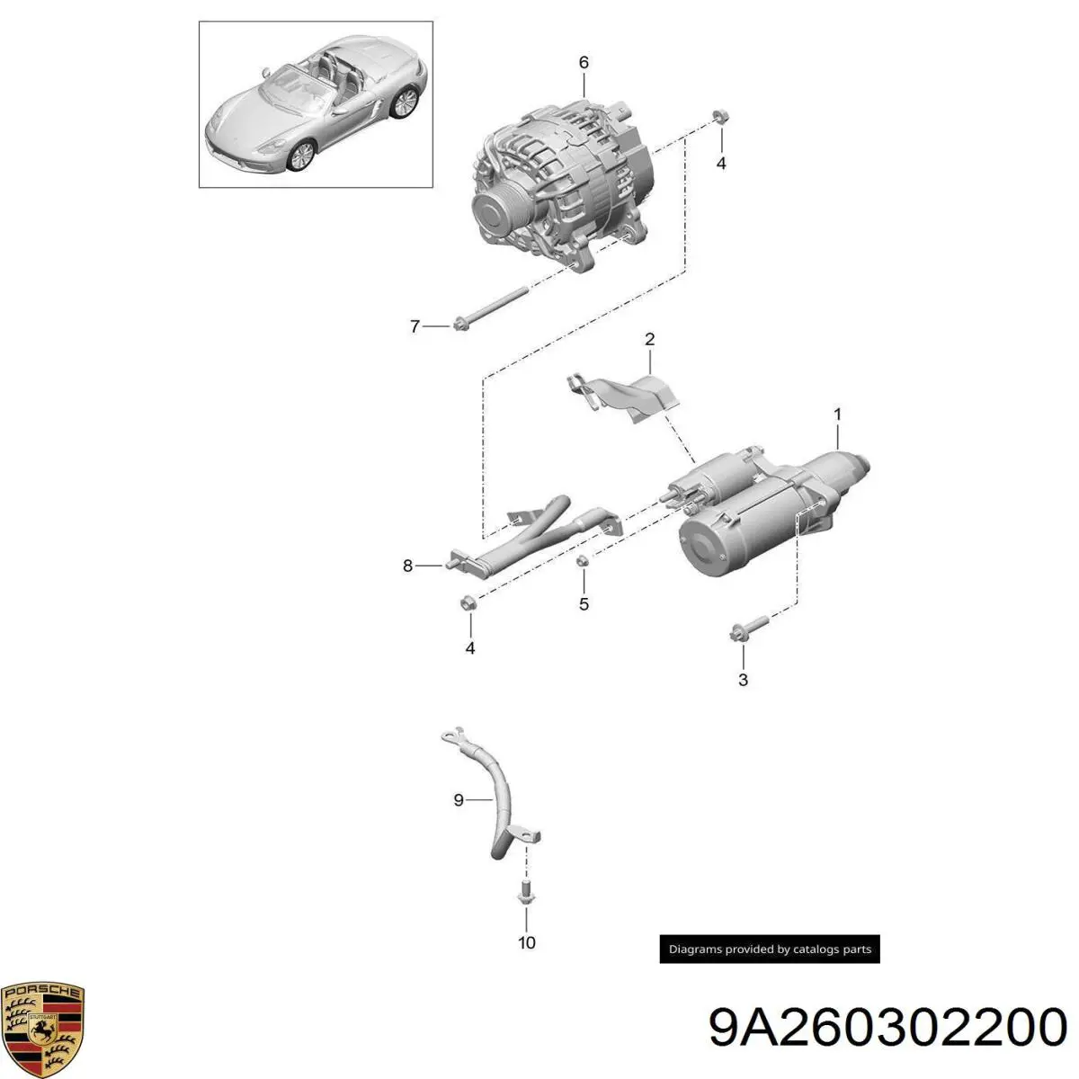 Автомобильный генератор Porsche Cayman купе (982) (2016 - 2026) цена, от 402.10 USD