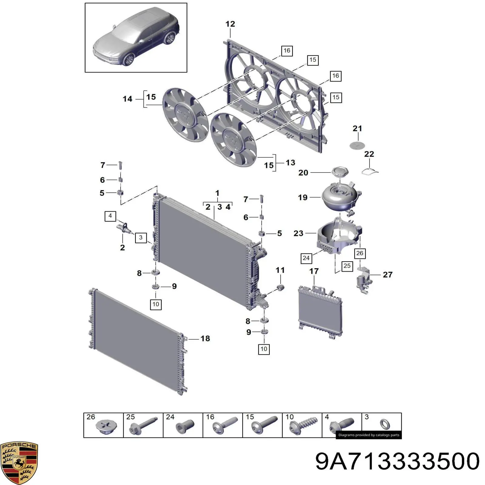 Соединительная муфта радиатора охлаждения 9A713333500 Porsche