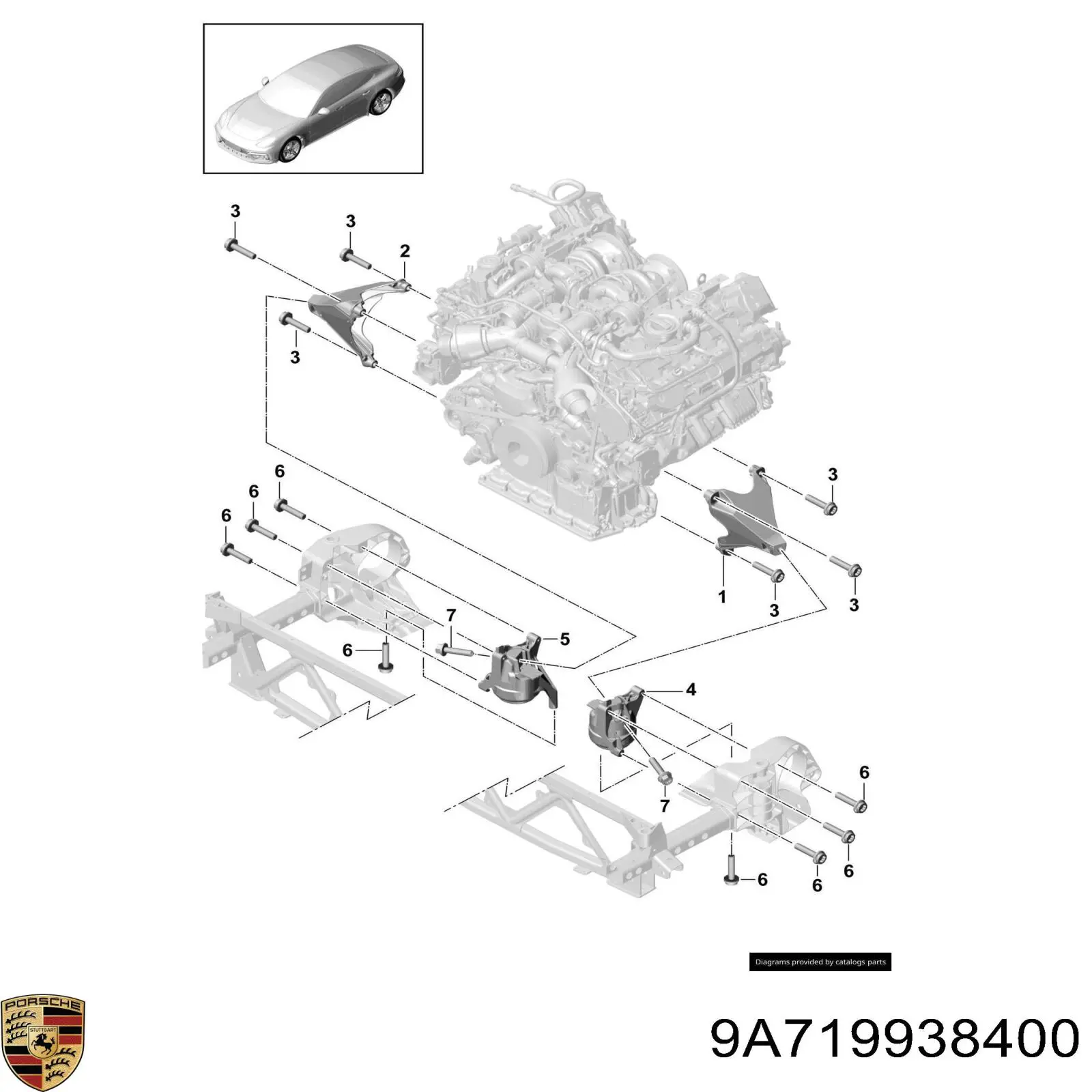 9A719938400 Porsche Правая подушка двигателя