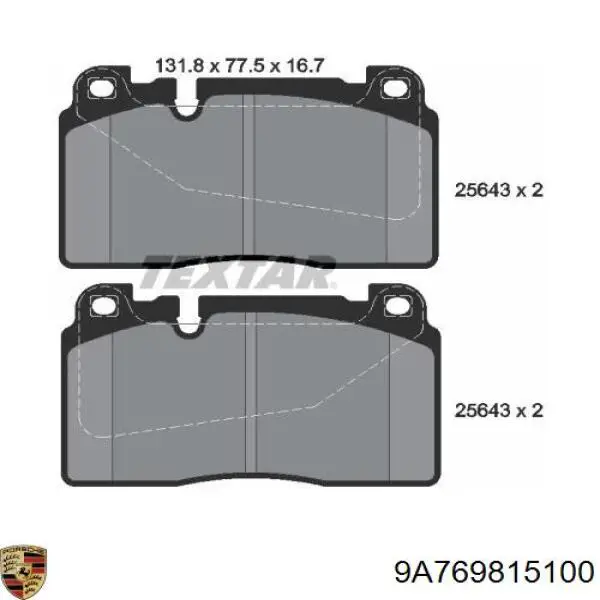 Передние тормозные колодки 9A769815100 Porsche