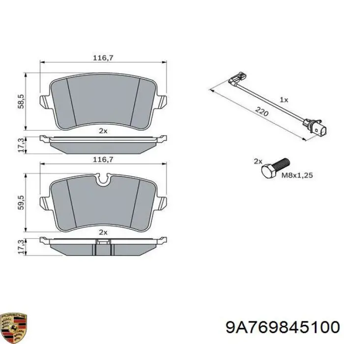 9A769845100 Porsche Колодки тормозные дисковые комплект