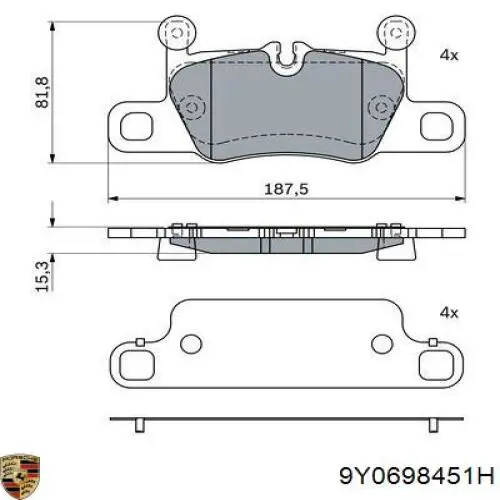 Задние тормозные колодки 9Y0698451H Porsche