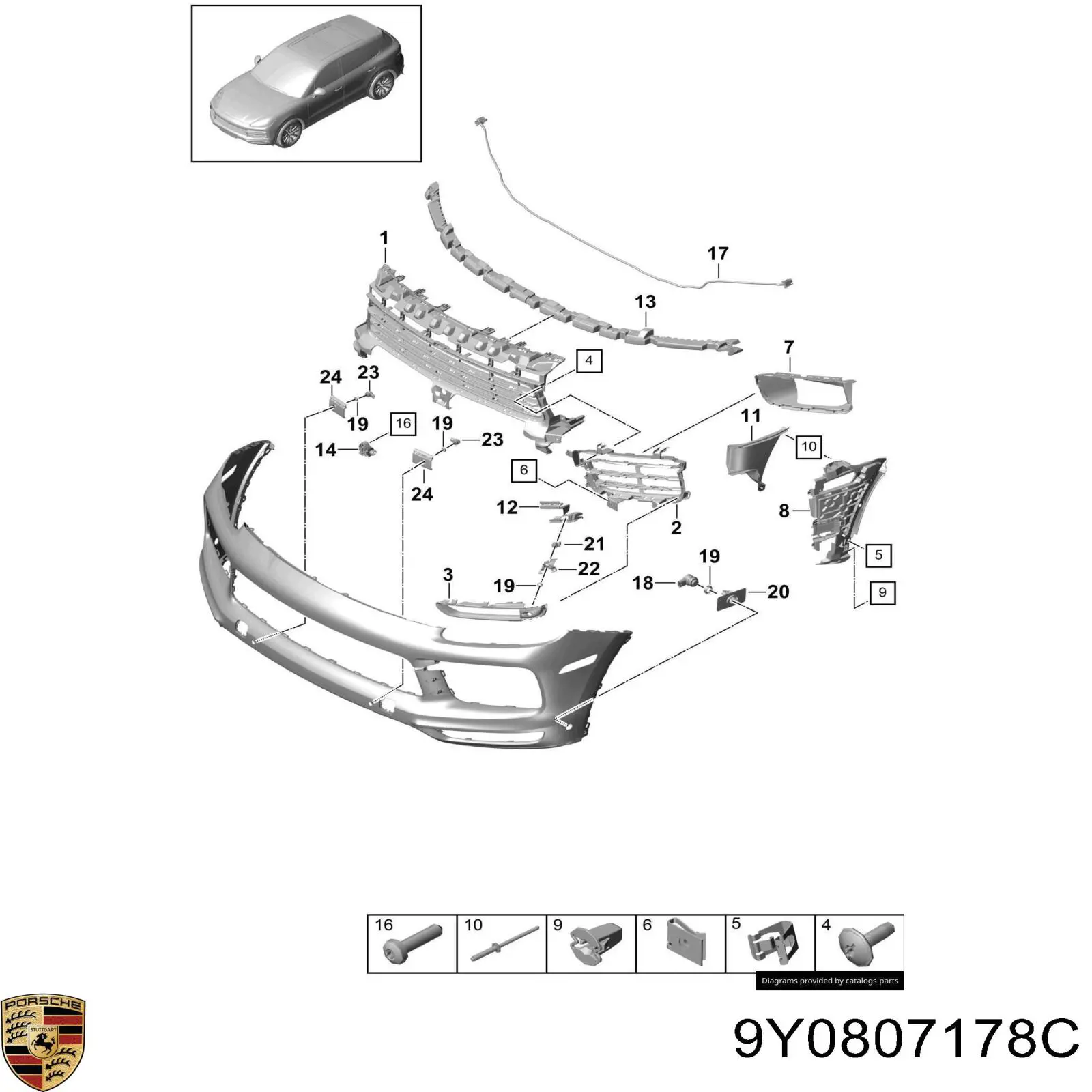 9Y0807178 Porsche Направляющая переднего бампера правая