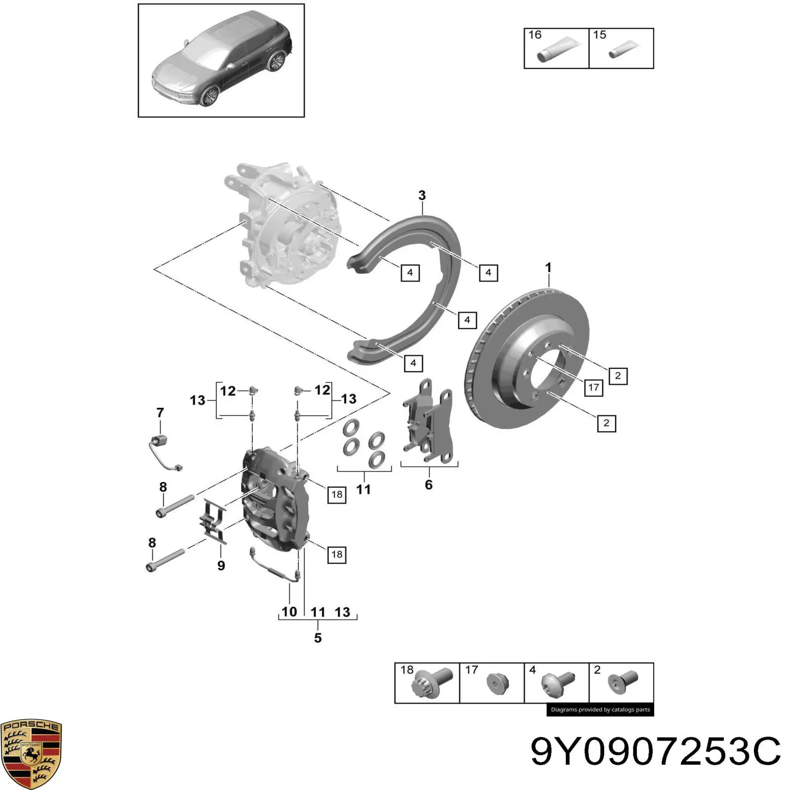 9Y0907253C Porsche sensor traseiro de desgaste das sapatas do freio