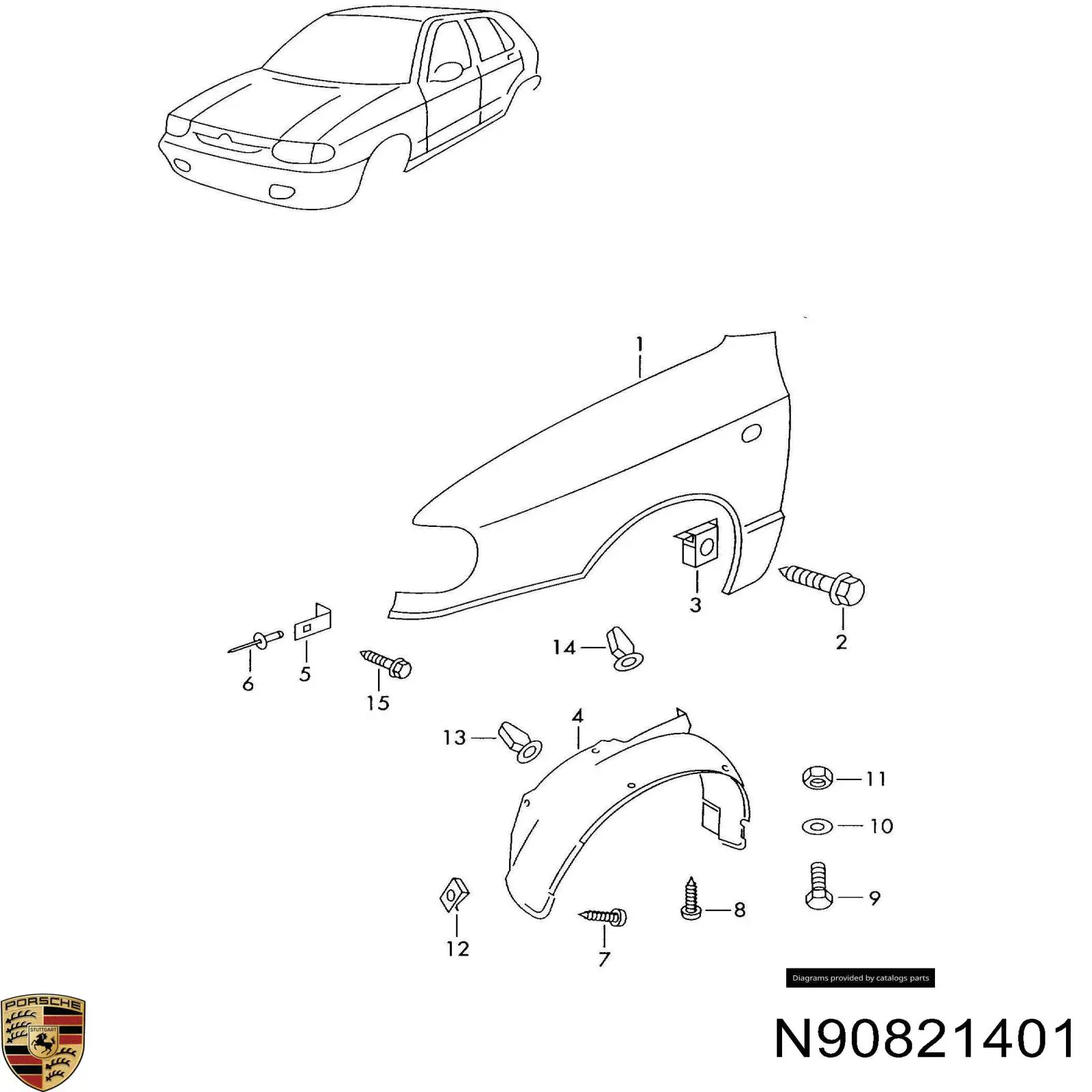 Купить N90821401 Porsche Пистон крепления подкрылок