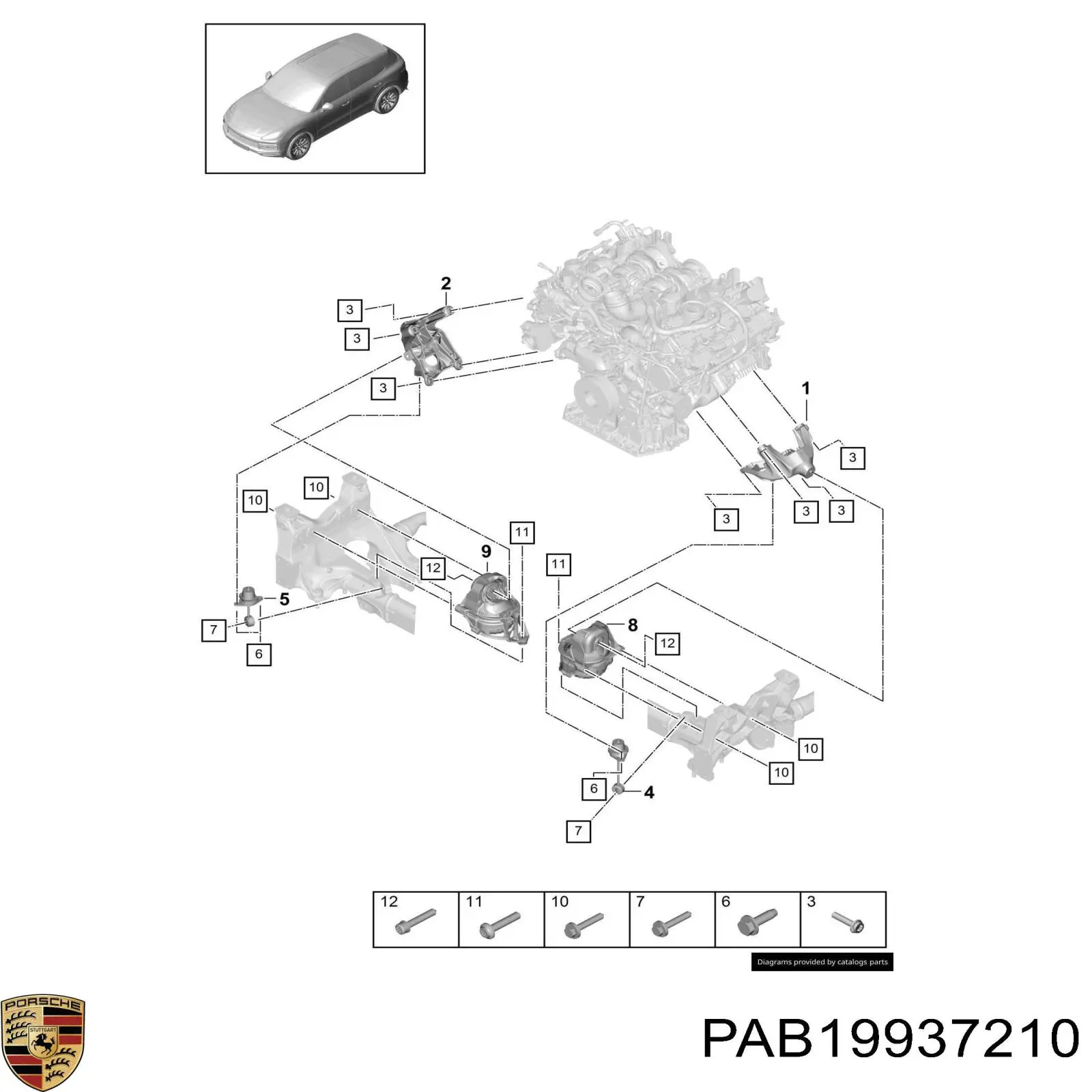 Soporte de motor derecho PAB19937210 Porsche