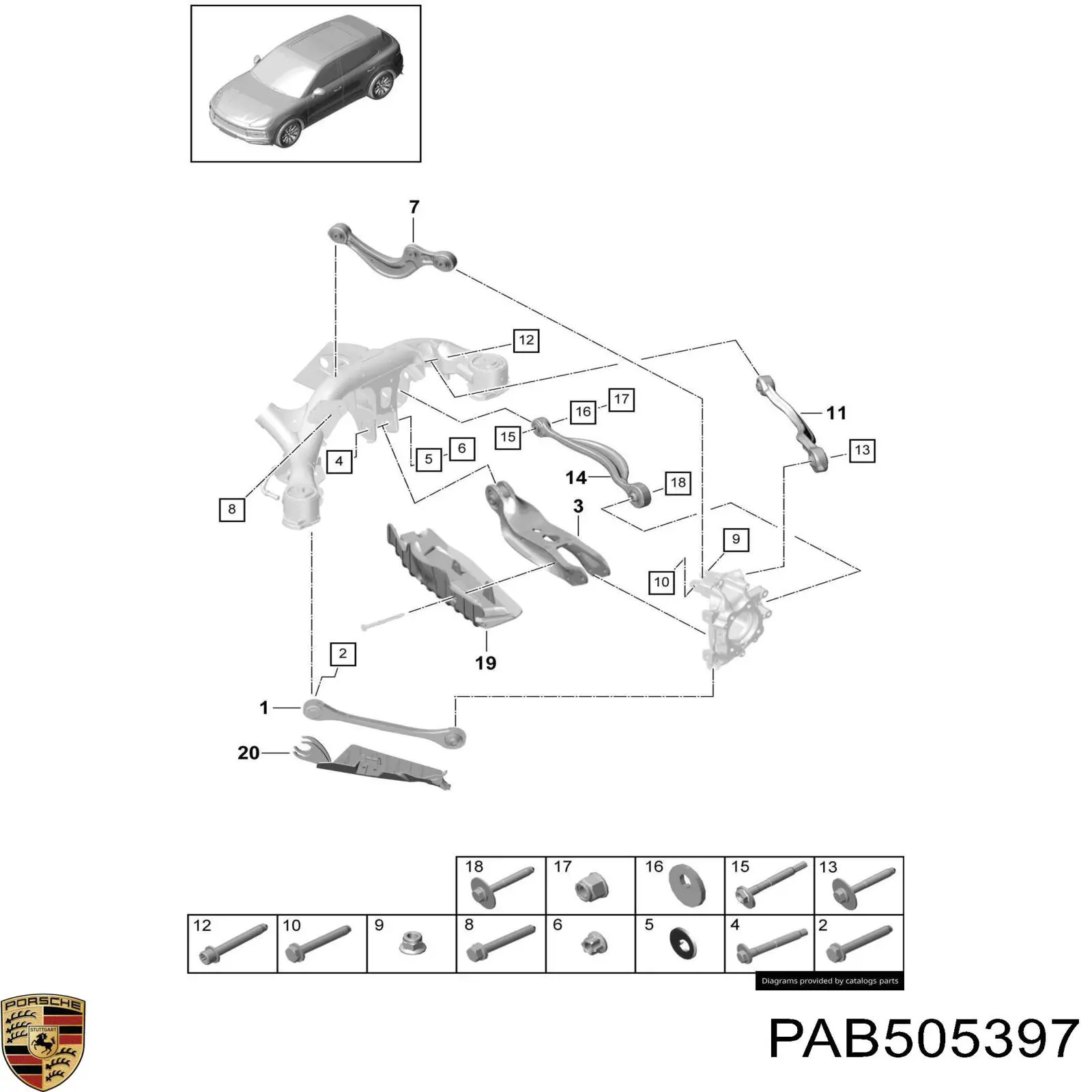Купить PAB505397 Porsche Рычаг задней подвески поперечный левый