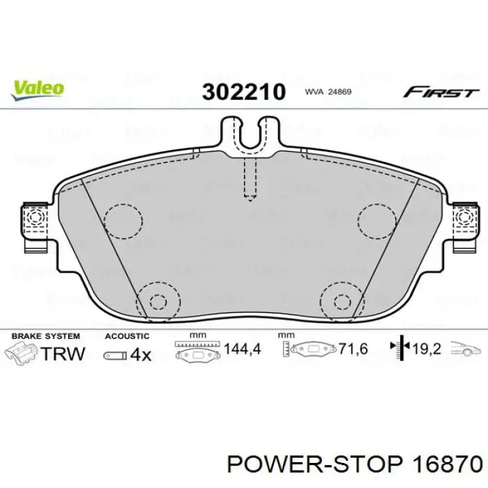 Передние тормозные колодки 16870 Power Stop