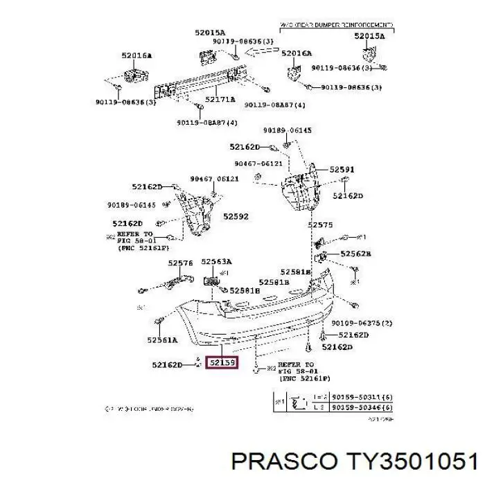 Задний бампер TY3501051 Prasco