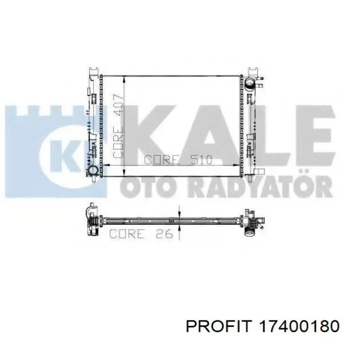 Radiador refrigeración del motor 17400180 Profit