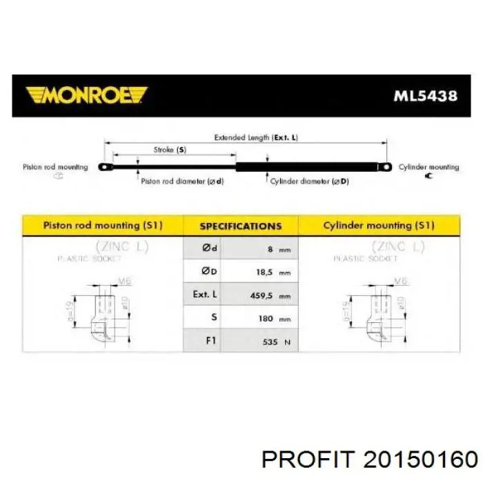 Амортизатор капота газовый Profit 20150160 цена, от 7.34 USD