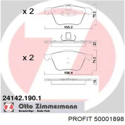 Передние тормозные колодки 50001898 Profit