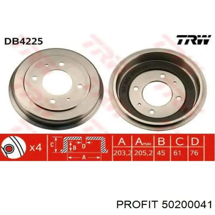 Барабан тормозной задний Profit 50200041 цена, от 22.49 USD