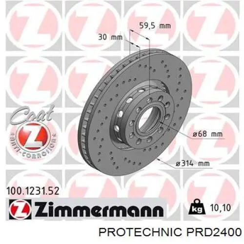 Тормоз дисковый передний Protechnic PRD2400 цена, от 55.80 USD