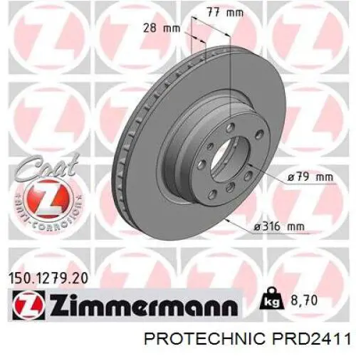 Тормоз дисковый передний Protechnic PRD2411 цена, от 60.43 USD