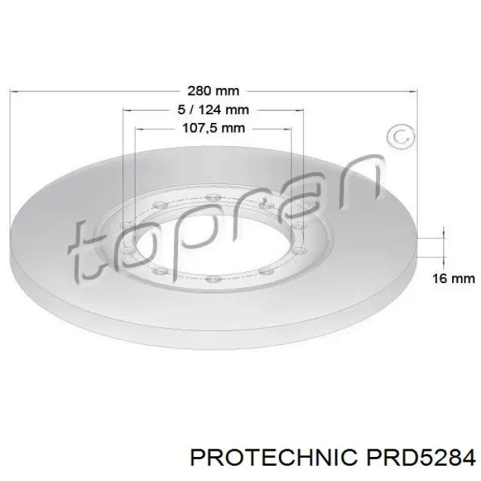 Disco de freno trasero PRD5284 Protechnic