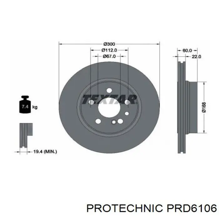 Задний тормозной диск Protechnic PRD6106 цена, от 47.86 USD