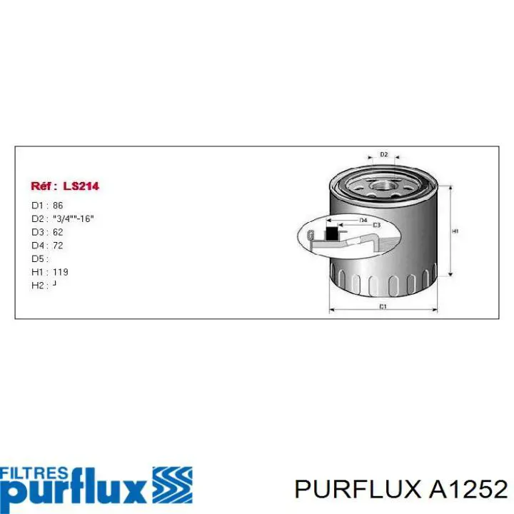 A1252 Purflux Воздушный фильтр двигателя