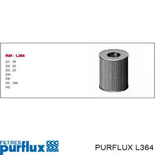 L364 PURFLUX Filtro de aceite original y equivalente