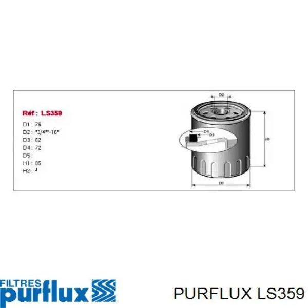 LS359 PURFLUX Filtro de aceite original y equivalente