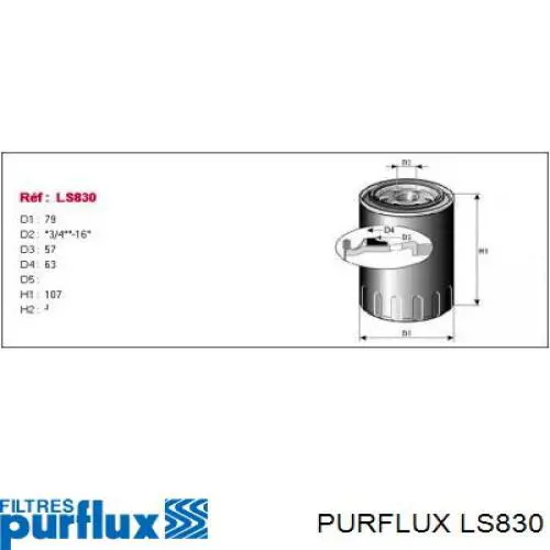 Filtro de aceite LS830 Purflux