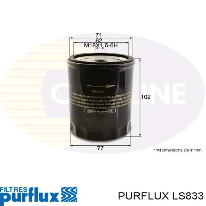 LS833 Purflux масляный фильтр
