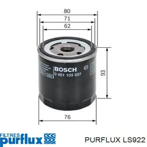 LS922 Purflux Масляный фильтр двигателя