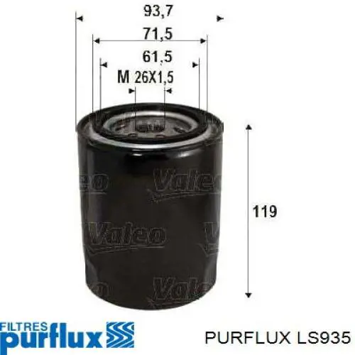 LS935 Purflux Масляный фильтр двигателя