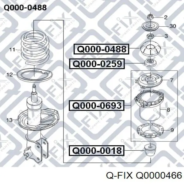 Soporte amortiguador delantero derecho Q0000466 Q-fix