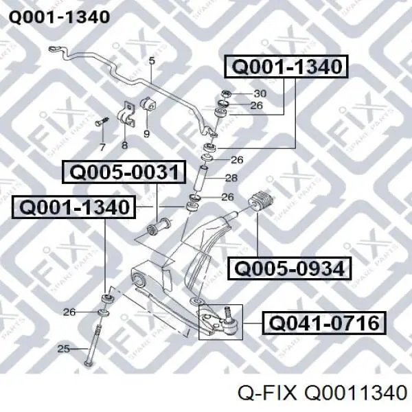 Q0011340 Q-fix втулка стойки переднего стабилизатора