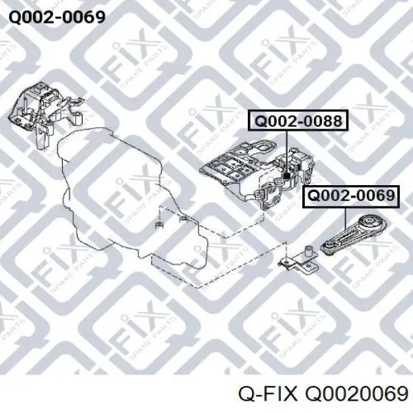 Подушка (опора) двигателя левая нижняя Q0020069 Q-fix