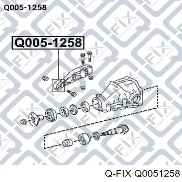 Сайлентблок траверсы крепления заднего редуктора передний Q0051258 Q-fix