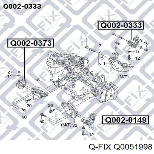 Q0051998 Q-fix Сайлентблок траверсы крепления заднего редуктора передний