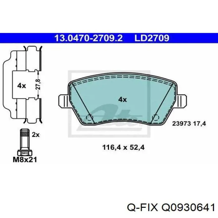 Передние тормозные колодки Q0930641 Q-fix